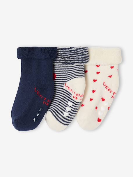 Pack of 3 pairs of 'hearts' socks for baby girls ecru+hazel 