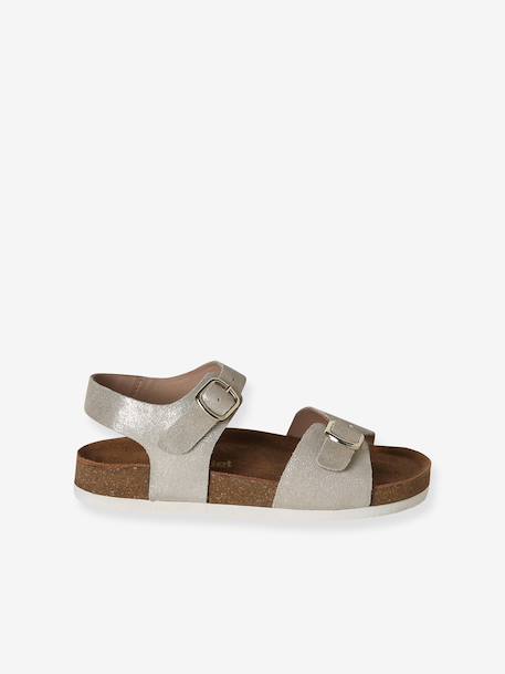 Leather sandals with double buckles gold+pale pink 