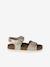 Leather sandals with double buckles gold+pale pink 