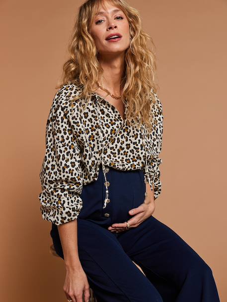 Leopard print nursing shirt ecru 