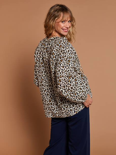 Leopard print nursing shirt ecru 
