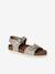 Leather sandals with double buckles gold+pale pink 