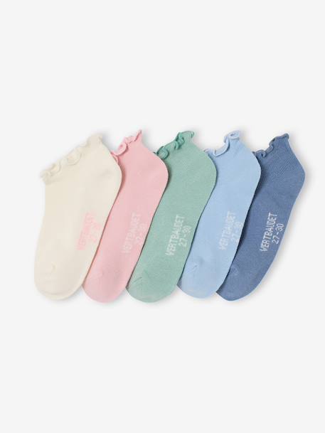 Pack of 5 pairs of girls' ankle socks sky blue 