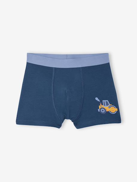 Pack of 2 boys' boxers with digger print ocean blue 