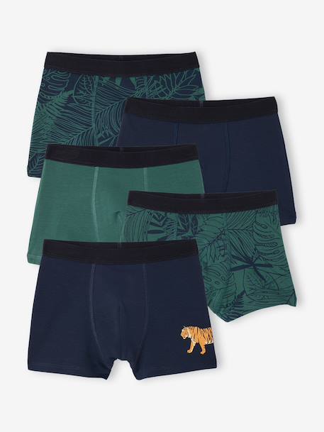 Pack of 5 jungle print boxers for boys English green 