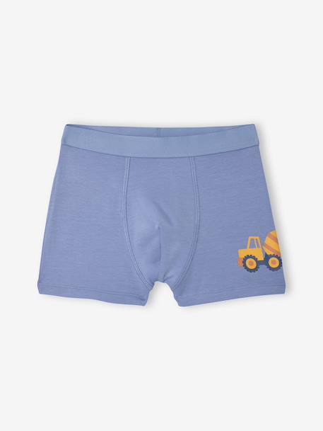 Pack of 2 boys' boxers with digger print ocean blue 