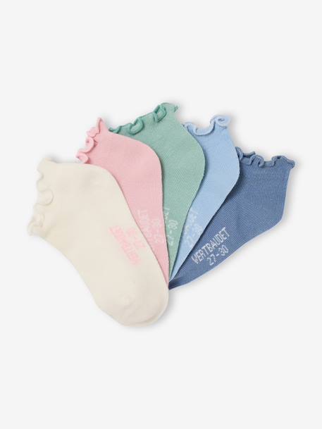 Pack of 5 pairs of girls' ankle socks sky blue 