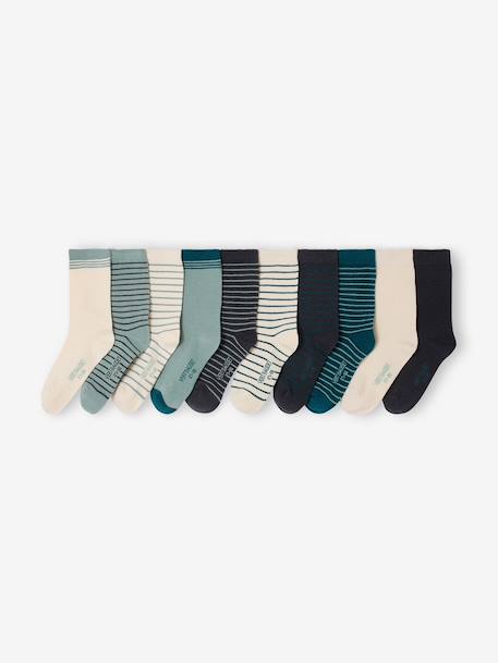 Pack of 10 pairs of boys' socks Basics emerald green 