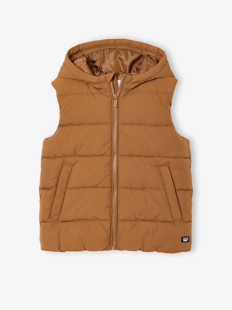 Lightweight Hooded Waistcoat for Boys pecan nut 