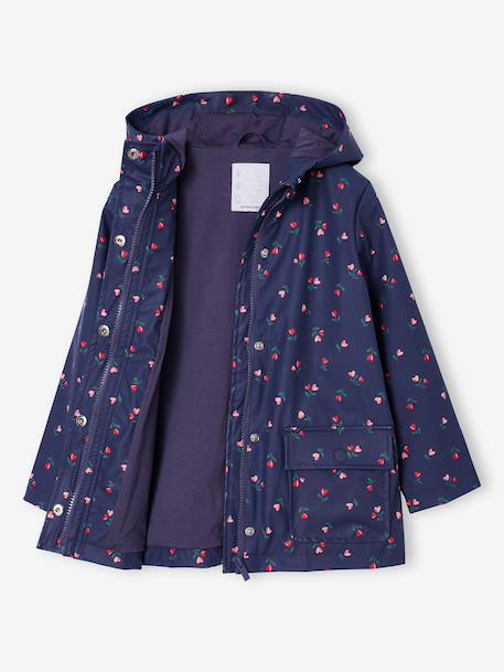 Printed hooded raincoat for girls multicoloured+navy blue+vanilla 