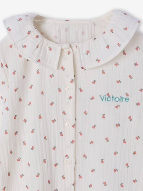 Girls' floral cotton muslin pyjamas ecru 