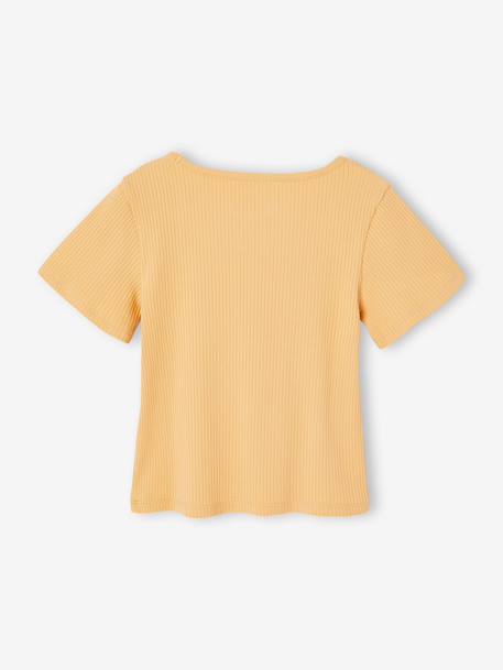 Girl's fancy bow t-shirt striped blue+yellow 
