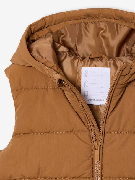 Lightweight Hooded Waistcoat for Boys pecan nut 