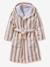 Customisable children's bear bathrobe, with recycled cotton striped beige 