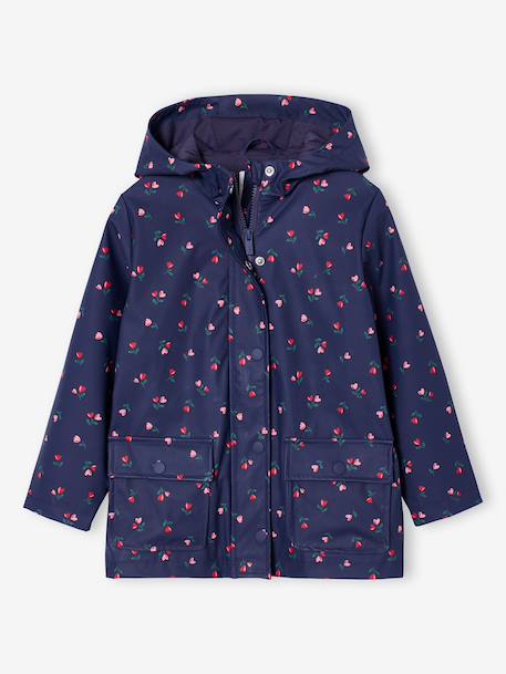 Printed hooded raincoat for girls multicoloured+navy blue+vanilla 