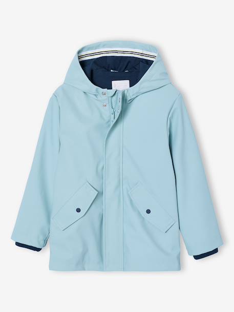 Hooded rain coat with multiple pockets aqua green 