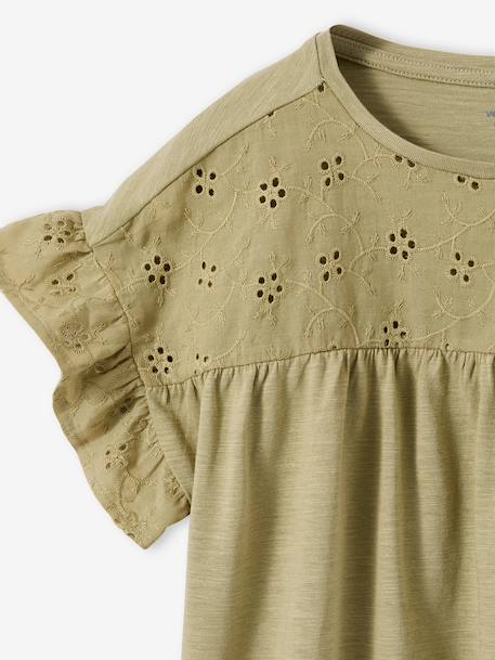 Girl's t-shirt with embroidered details coral+ecru+khaki 