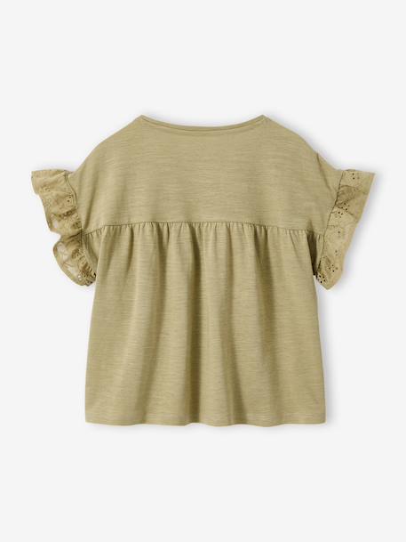 Girl's t-shirt with embroidered details coral+ecru+khaki 