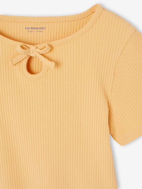 Girl's fancy bow t-shirt striped blue+yellow 