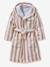 Customisable children's bear bathrobe, with recycled cotton striped beige 
