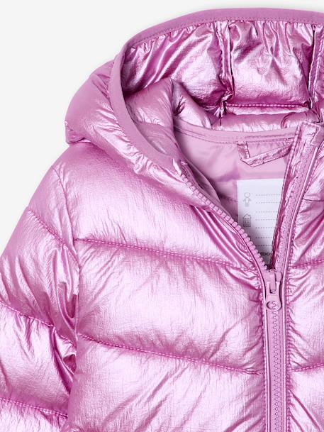 Lightweight hooded puffer jacket with a shimmer effect for girls pale pink+rose 
