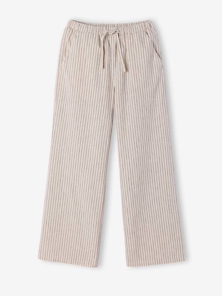 Girl's wide leg fluid trousers striped beige 