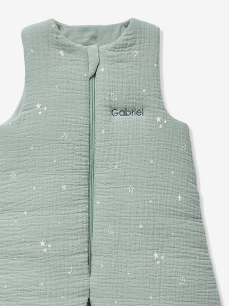 Sleeveless Cotton Muslin Travel Jumpsuit with Moon & Stars Print sage green 