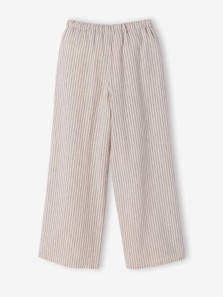 Girl's wide leg fluid trousers striped beige 