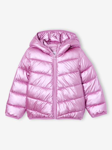 Lightweight hooded puffer jacket with a shimmer effect for girls pale pink+rose 