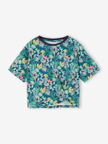 Tropical short-sleeved T-shirt with knot navy blue+pale pink 