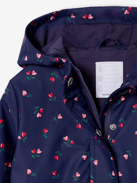 Printed hooded raincoat for girls multicoloured+navy blue+vanilla 