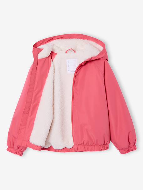 Sherpa-Lined Hooded Windcheater for Girls navy blue+rose 