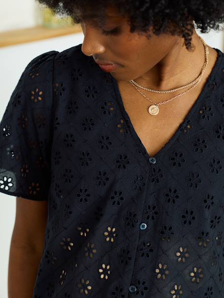 Broderie Anglaise Maternity and Nursing Blouse black+khaki 