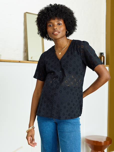 Broderie Anglaise Maternity and Nursing Blouse black+khaki 