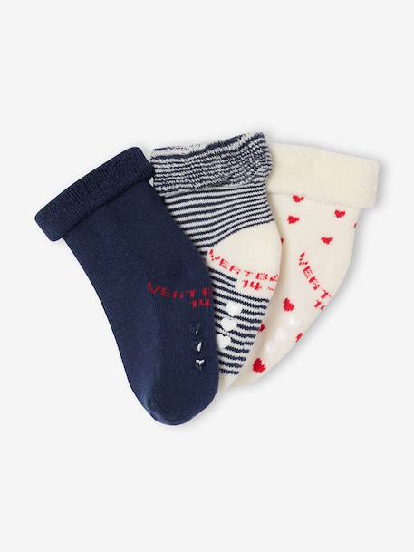 Pack of 3 pairs of 'hearts' socks for baby girls ecru+hazel 