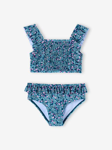 Girl's floral two-piece swimsuit emerald green 