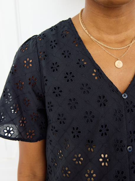 Broderie Anglaise Maternity and Nursing Blouse black+khaki 