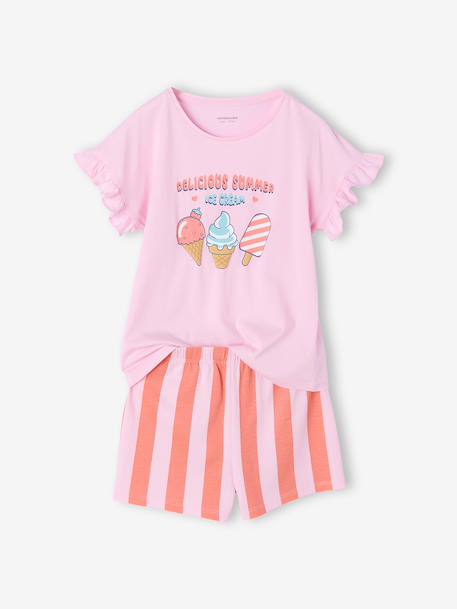 Pack of 2 girls' short-sleeved pyjamas rose 