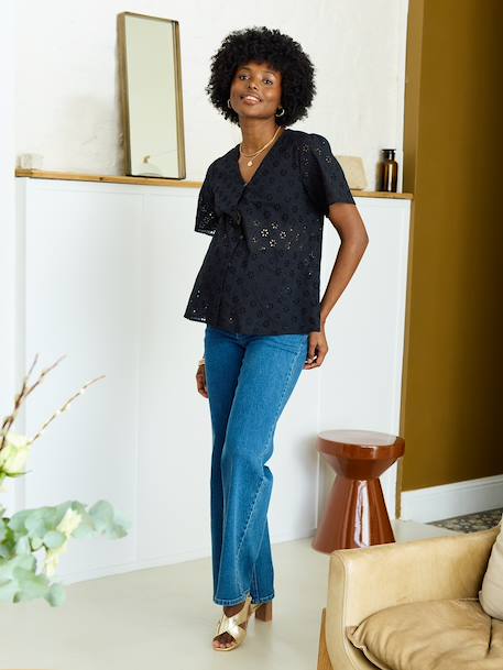 Broderie Anglaise Maternity and Nursing Blouse black+khaki 