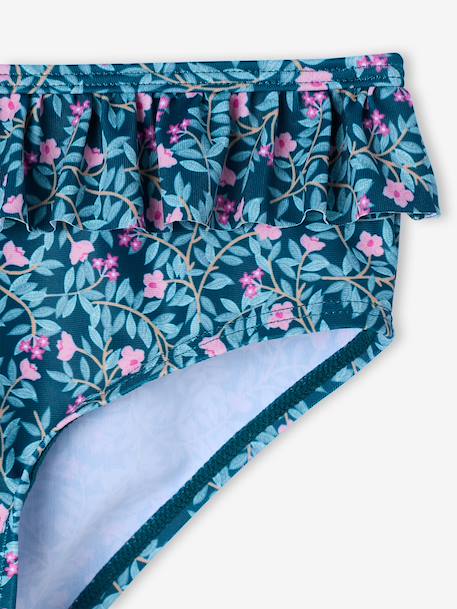 Girl's floral two-piece swimsuit emerald green 