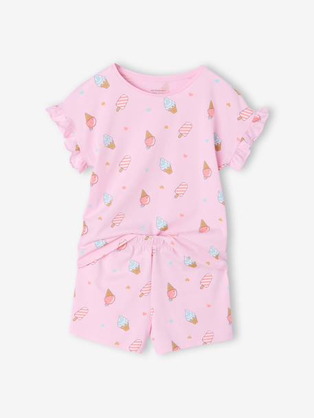 Pack of 2 girls' short-sleeved pyjamas rose 