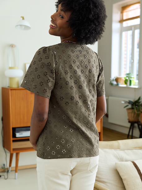 Broderie Anglaise Maternity and Nursing Blouse black+khaki 