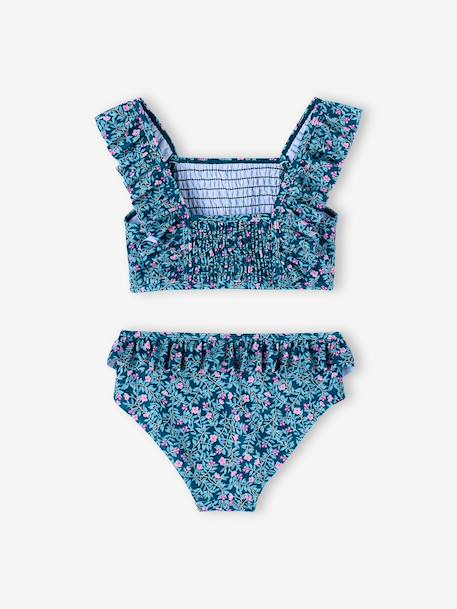 Girl's floral two-piece swimsuit emerald green 