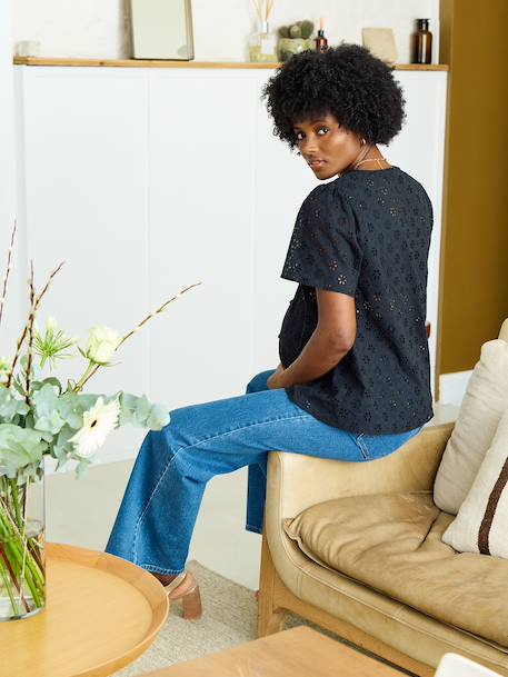 Broderie Anglaise Maternity and Nursing Blouse black+khaki 