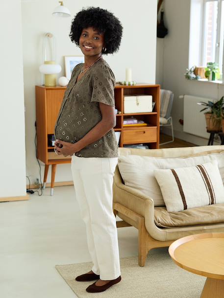 Broderie Anglaise Maternity and Nursing Blouse black+khaki 