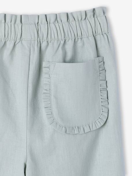Girl's wide bermuda shorts with frills sage green 