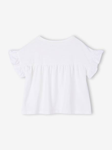 Girl's t-shirt with embroidered details coral+ecru+khaki 