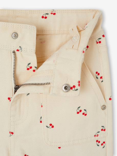Girl's wide-leg cherry print cotton trousers vanilla 
