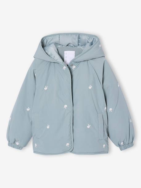 Girl's embroidered lightweight jacket grey green+hazel 