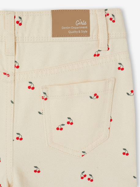 Girl's wide-leg cherry print cotton trousers vanilla 